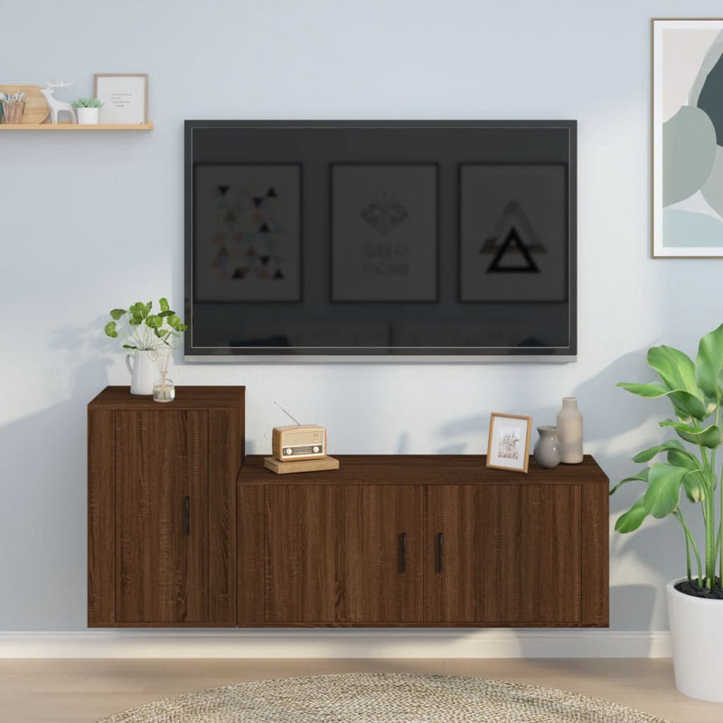 2-delige Tv-meubelset bewerkt hout bruineikenkleurig MeubelReus