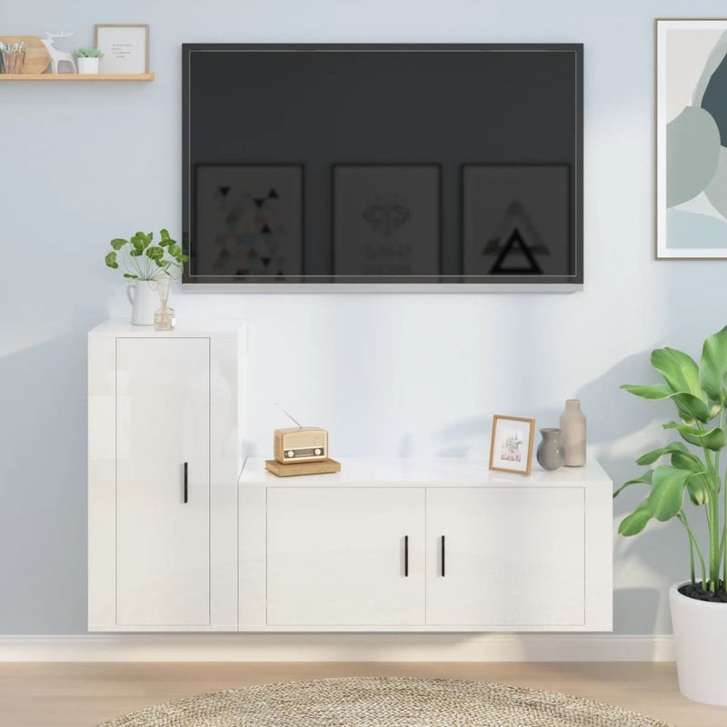2-delige Tv-meubelset bewerkt hout hoogglans wit MeubelReus