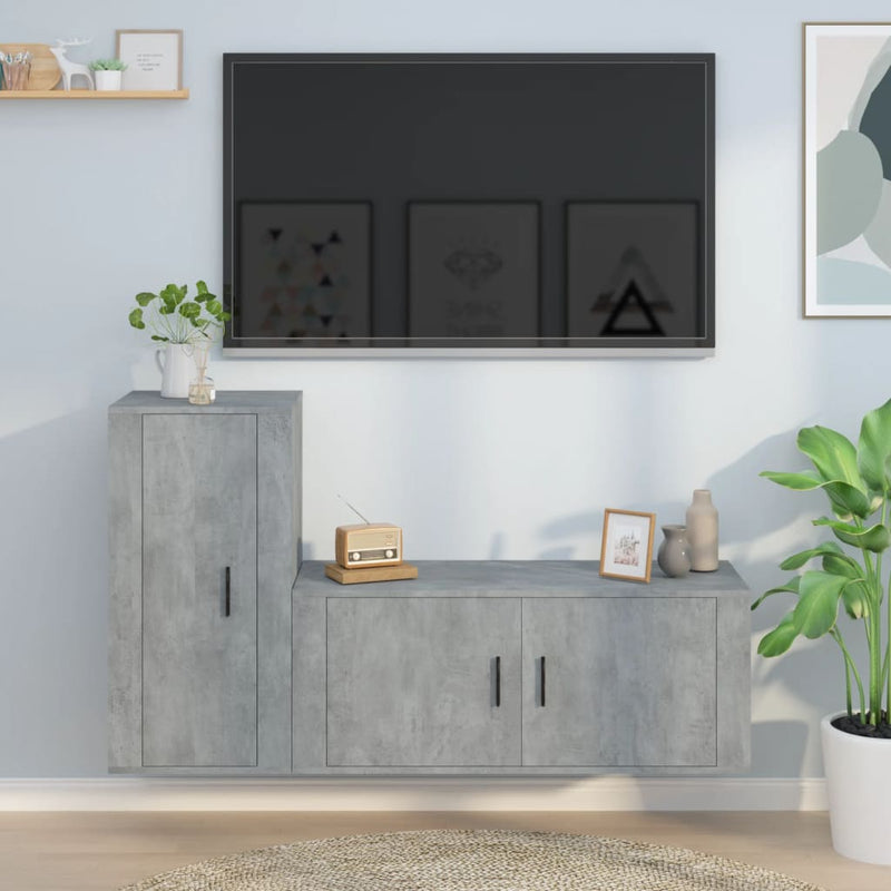 2-delige Tv-meubelset bewerkt hout betongrijs MeubelReus