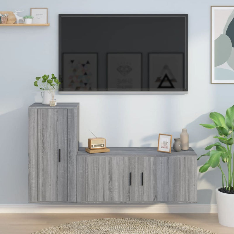 2-delige Tv-meubelset bewerkt hout grijs sonoma eikenkleurig MeubelReus