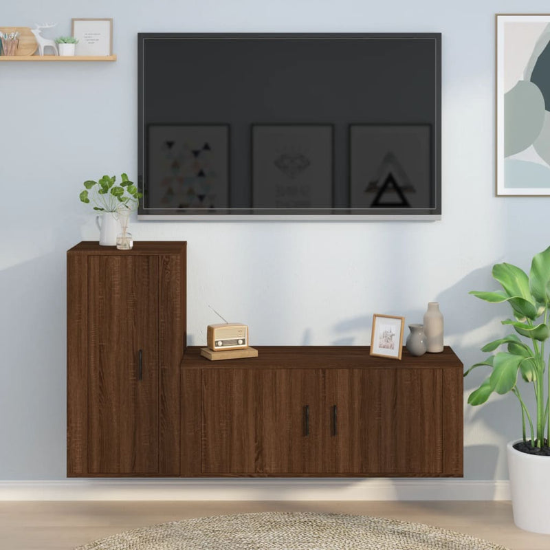 2-delige Tv-meubelset bewerkt hout bruineikenkleurig MeubelReus