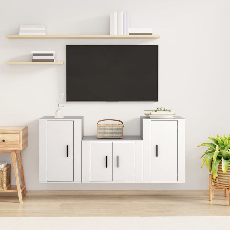 3-delige Tv-meubelset bewerkt hout wit MeubelReus