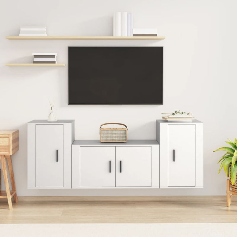 3-delige Tv-meubelset bewerkt hout wit MeubelReus