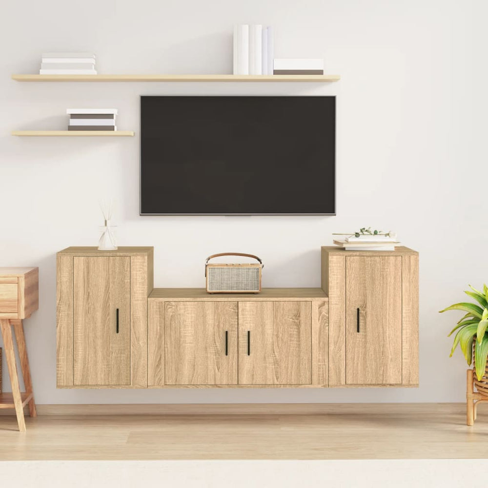 3-delige Tv-meubelset bewerkt hout sonoma eikenkleurig MeubelReus