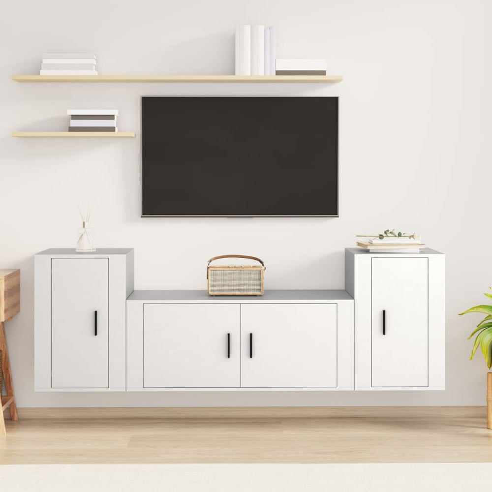 3-delige Tv-meubelset bewerkt hout wit MeubelReus