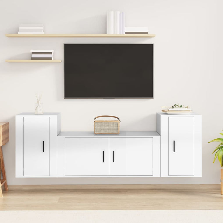 3-delige Tv-meubelset bewerkt hout hoogglans wit MeubelReus