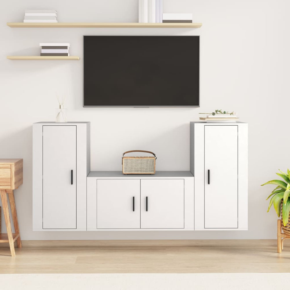 3-delige Tv-meubelset bewerkt hout wit MeubelReus