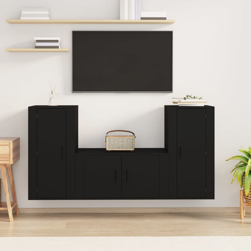 3-delige Tv-meubelset bewerkt hout zwart MeubelReus