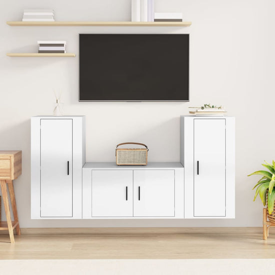3-delige Tv-meubelset bewerkt hout hoogglans wit MeubelReus