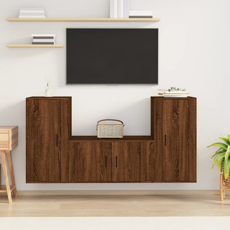 3-delige Tv-meubelset bewerkt hout bruineikenkleurig MeubelReus