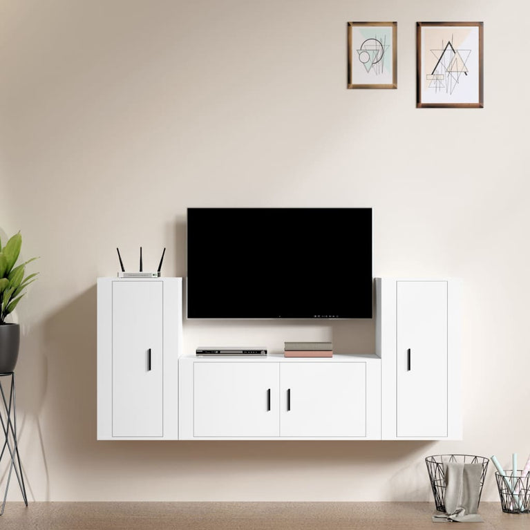 3-delige Tv-meubelset bewerkt hout wit MeubelReus