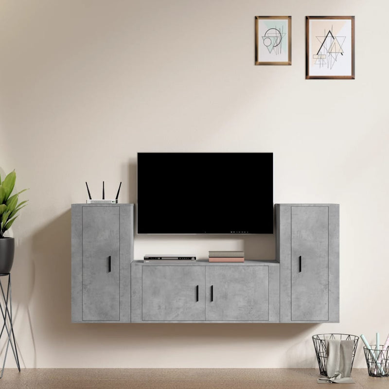 3-delige Tv-meubelset bewerkt hout betongrijs MeubelReus