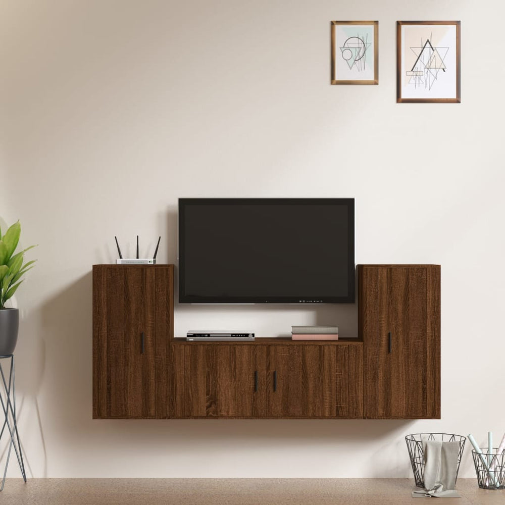 3-delige Tv-meubelset bewerkt hout bruineikenkleurig MeubelReus