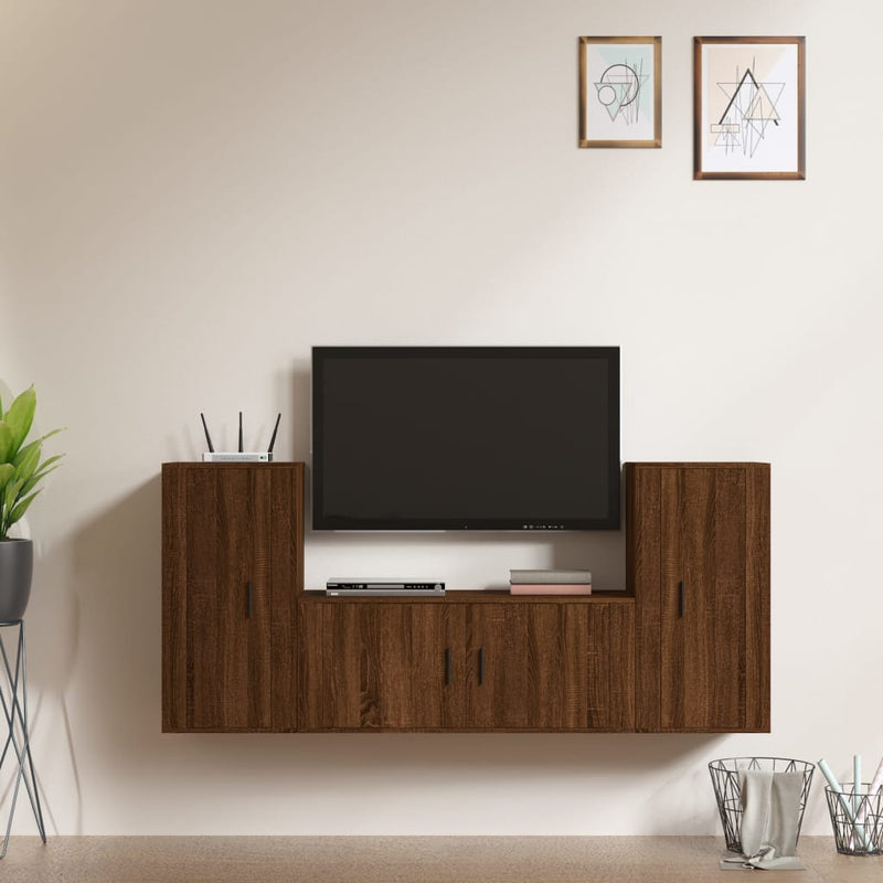 3-delige Tv-meubelset bewerkt hout bruineikenkleurig MeubelReus