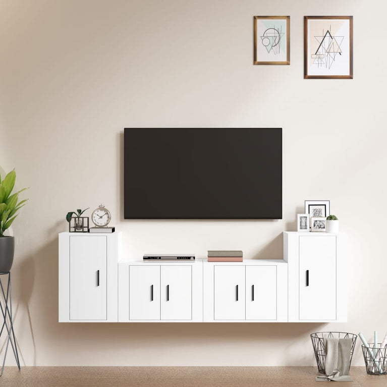 4-delige Tv-meubelset bewerkt hout wit MeubelReus