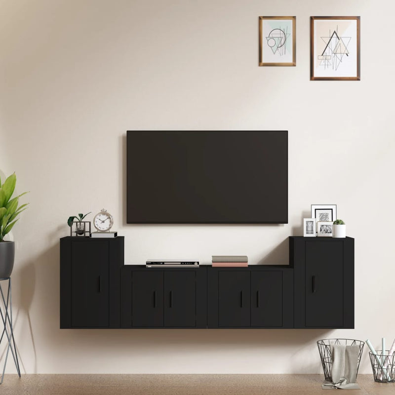 4-delige Tv-meubelset bewerkt hout zwart MeubelReus