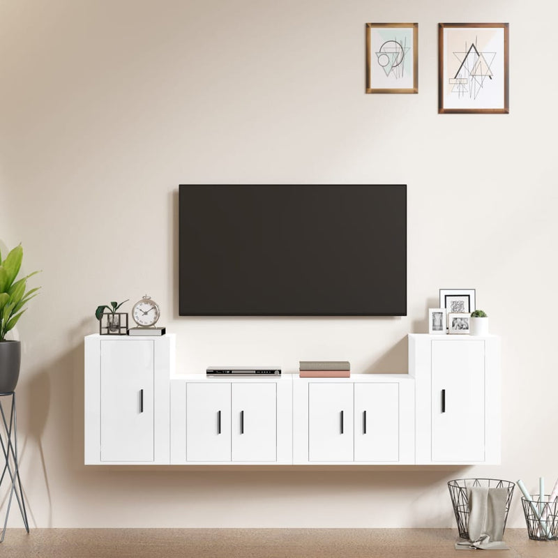 4-delige Tv-meubelset bewerkt hout hoogglans wit MeubelReus