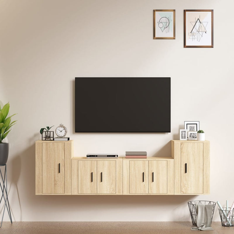 4-delige Tv-meubelset bewerkt hout sonoma eikenkleurig MeubelReus