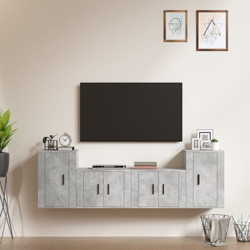 4-delige Tv-meubelset bewerkt hout betongrijs MeubelReus