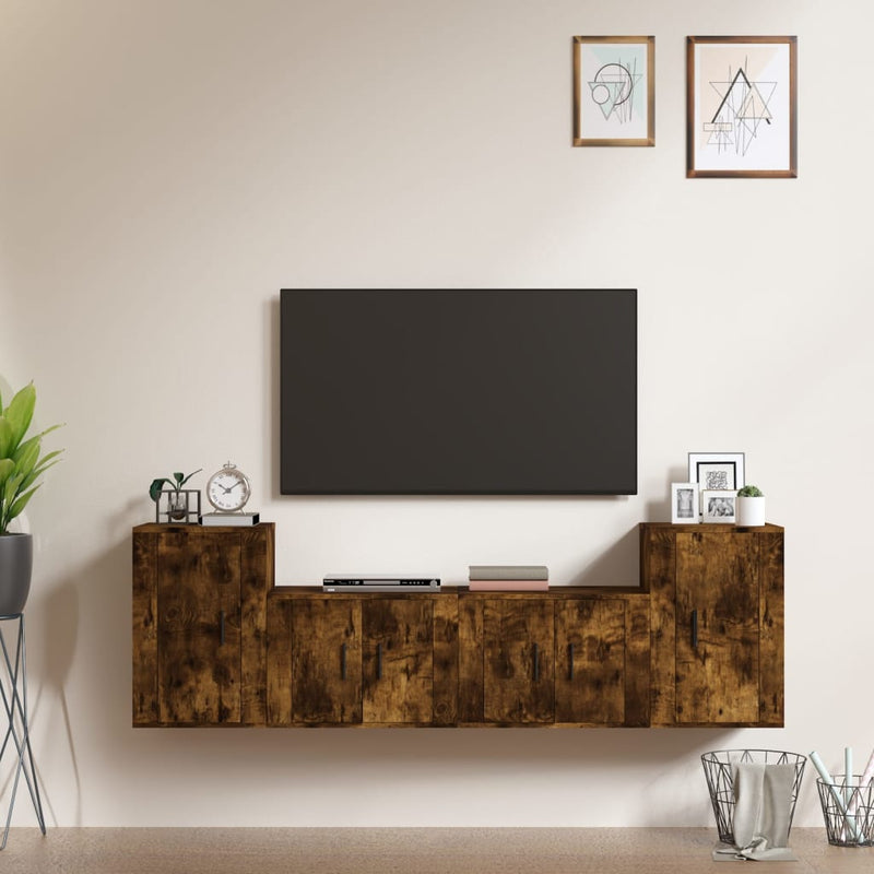 4-delige Tv-meubelset bewerkt hout gerookt eikenkleurig MeubelReus