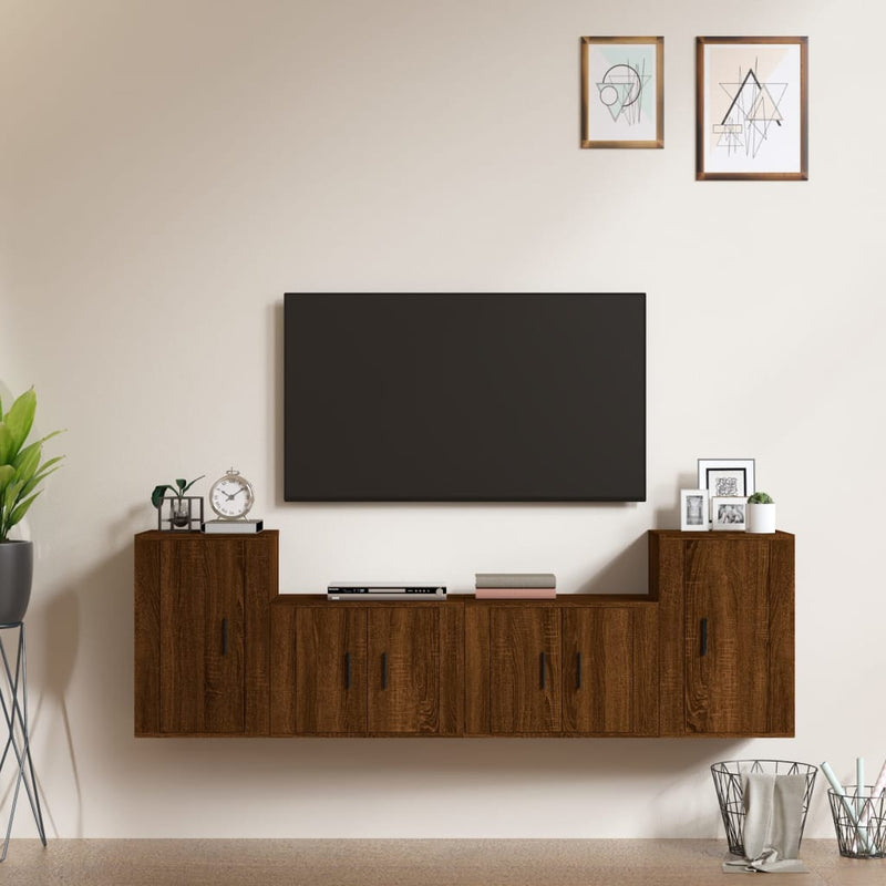 4-delige Tv-meubelset bewerkt hout bruin eikenkleur MeubelReus