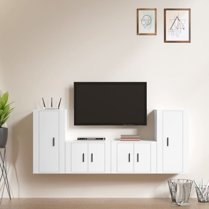 4-delige Tv-meubelset bewerkt hout wit MeubelReus