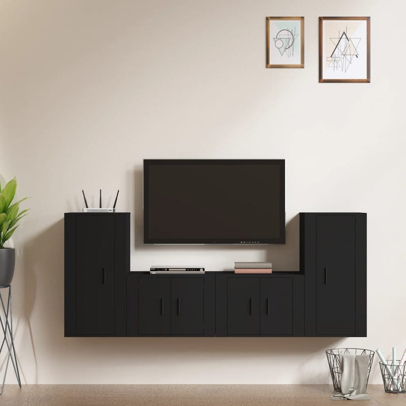 4-delige Tv-meubelset bewerkt hout zwart MeubelReus