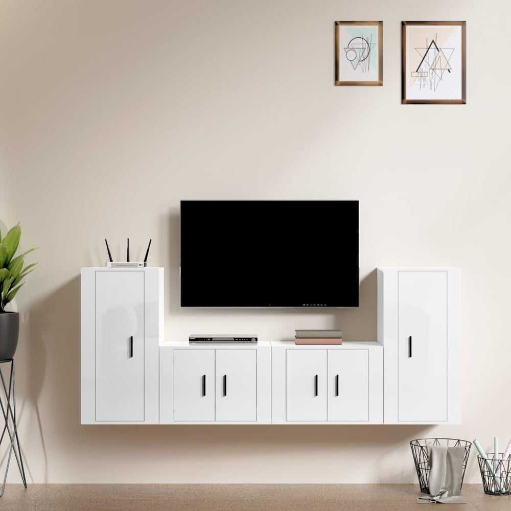 4-delige Tv-meubelset bewerkt hout hoogglans wit MeubelReus