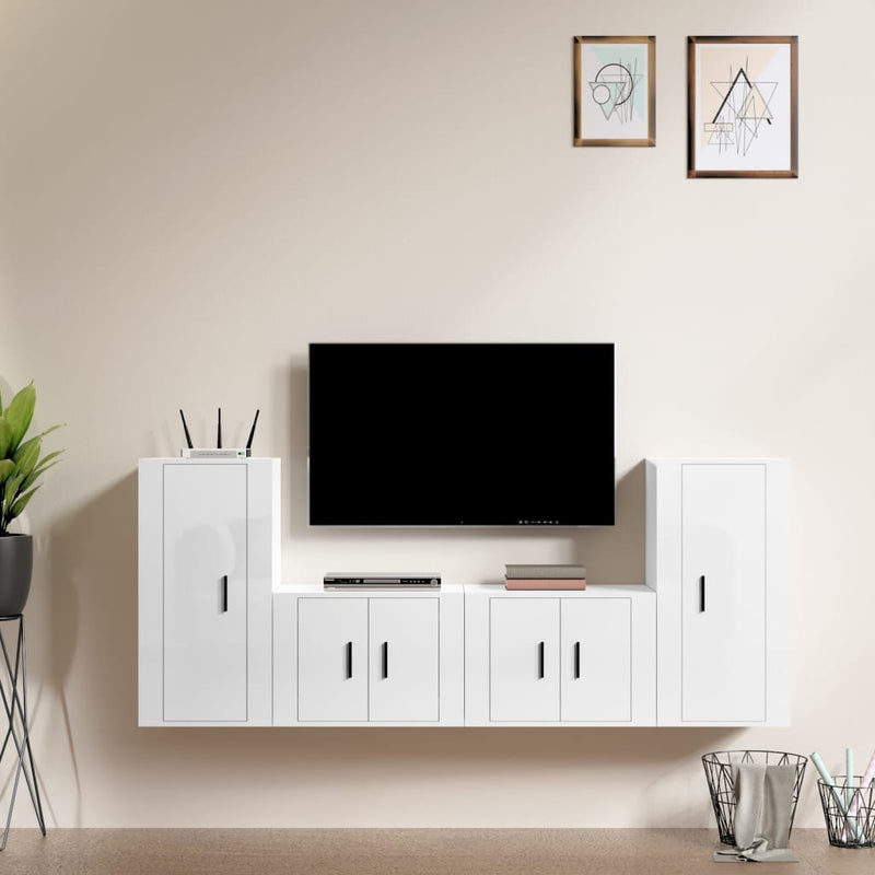 4-delige Tv-meubelset bewerkt hout hoogglans wit MeubelReus