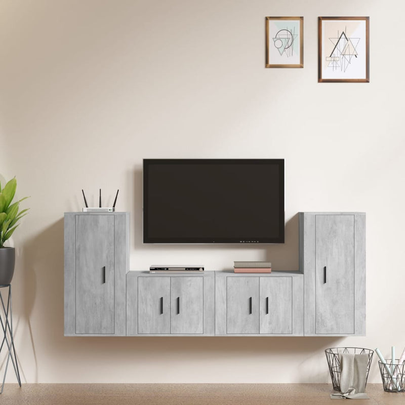 4-delige Tv-meubelset bewerkt hout betongrijs MeubelReus