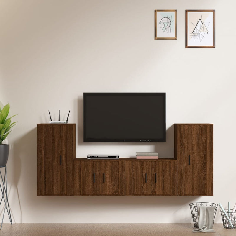 4-delige Tv-meubelset bewerkt hout bruin eikenkleur MeubelReus