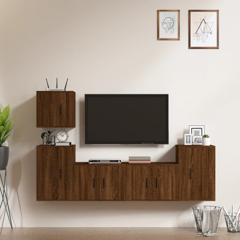 5-delige Tv-meubelset bewerkt hout bruin eikenkleur MeubelReus