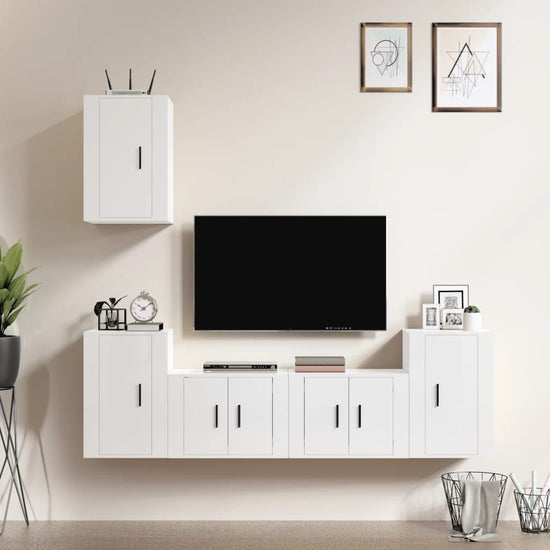 5-delige Tv-meubelset bewerkt hout hoogglans wit MeubelReus