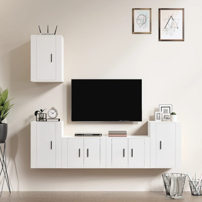 5-delige Tv-meubelset bewerkt hout hoogglans wit MeubelReus