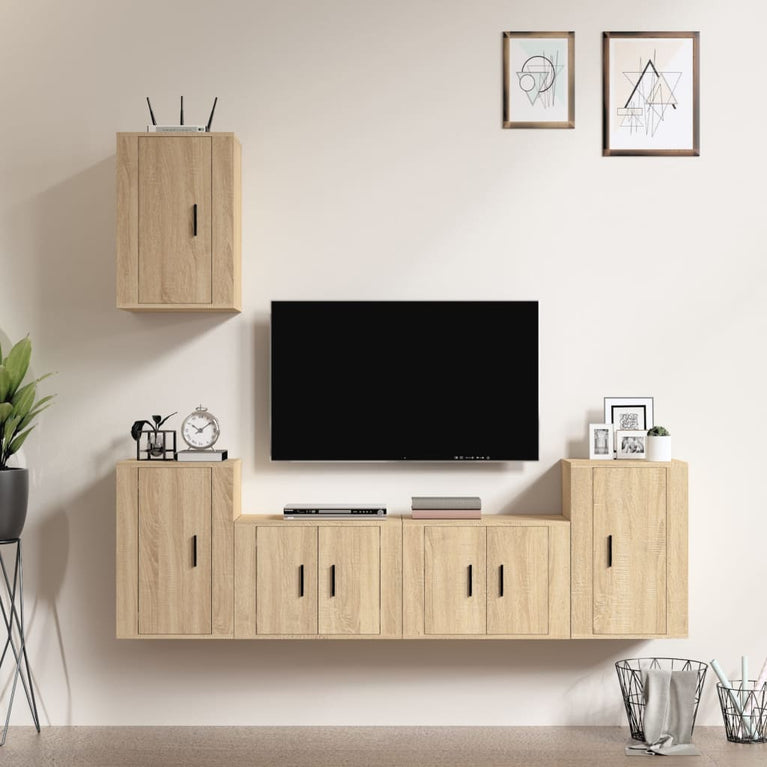 5-delige Tv-meubelset bewerkt hout sonoma eikenkleurig MeubelReus