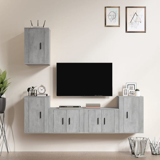 5-delige Tv-meubelset bewerkt hout betongrijs MeubelReus