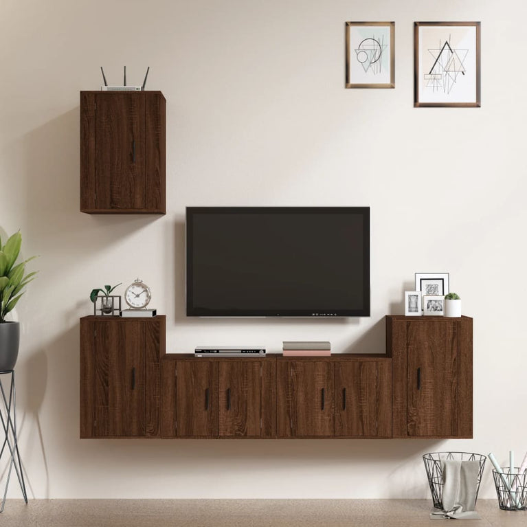 5-delige Tv-meubelset bewerkt hout bruin eikenkleur MeubelReus