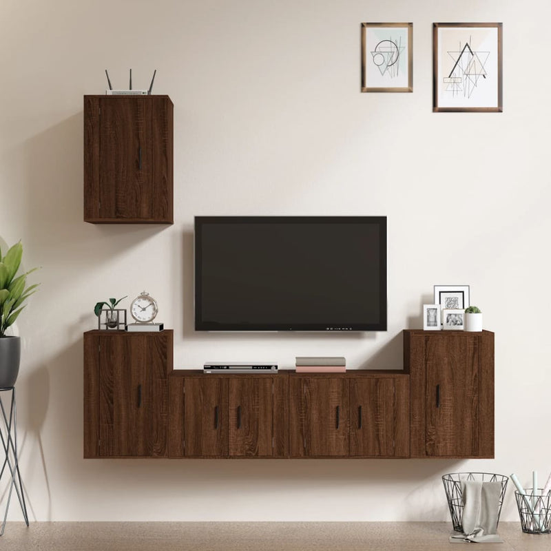 5-delige Tv-meubelset bewerkt hout bruin eikenkleur MeubelReus
