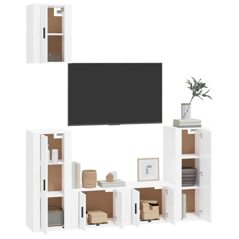5-delige Tv-meubelset bewerkt hout hoogglans wit MeubelReus