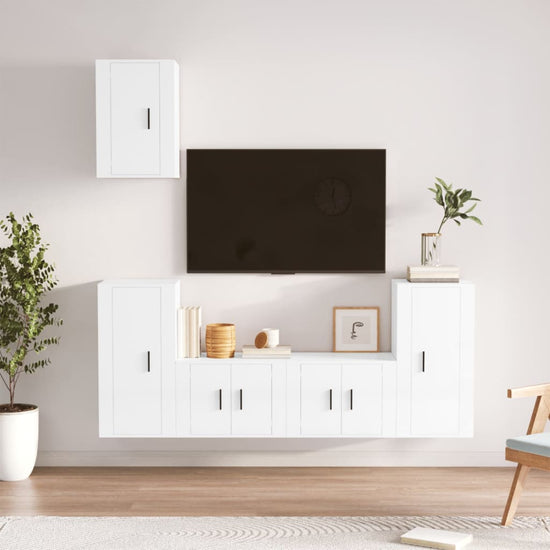 5-delige Tv-meubelset bewerkt hout hoogglans wit MeubelReus