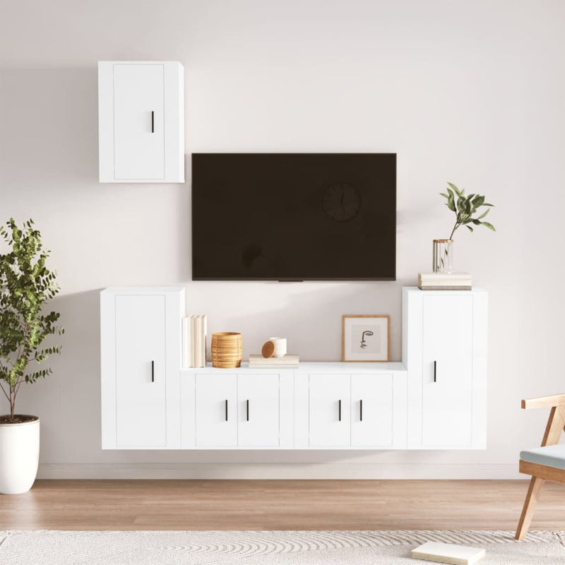 5-delige Tv-meubelset bewerkt hout hoogglans wit MeubelReus