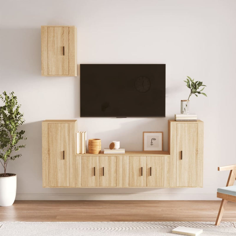 5-delige Tv-meubelset bewerkt hout sonoma eikenkleurig MeubelReus