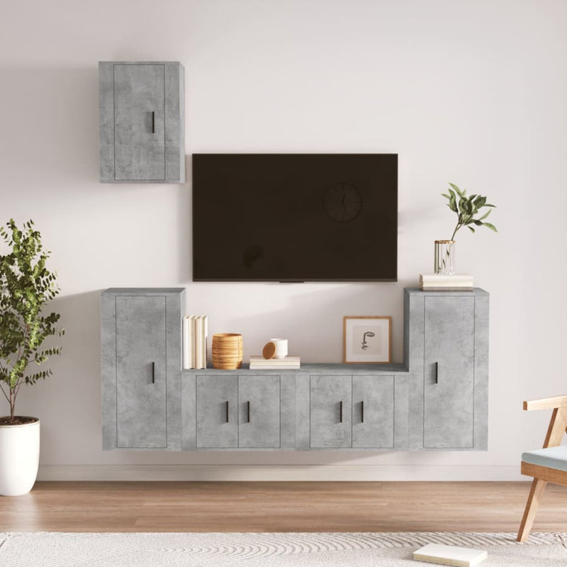5-delige Tv-meubelset bewerkt hout betongrijs MeubelReus