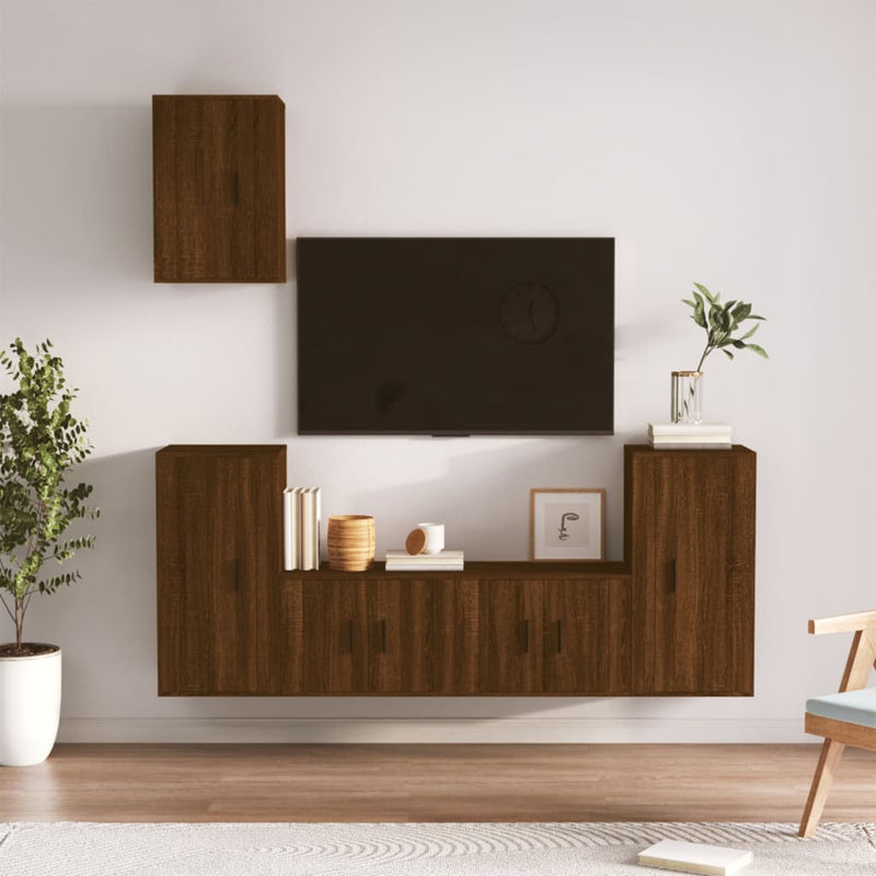5-delige Tv-meubelset bewerkt hout bruin eikenkleur MeubelReus