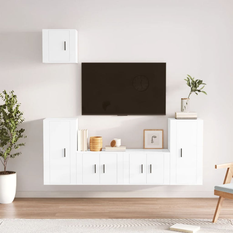 5-delige Tv-meubelset bewerkt hout hoogglans wit MeubelReus