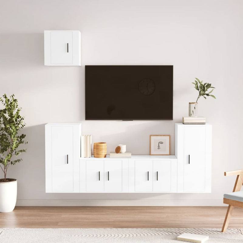 5-delige Tv-meubelset bewerkt hout hoogglans wit MeubelReus