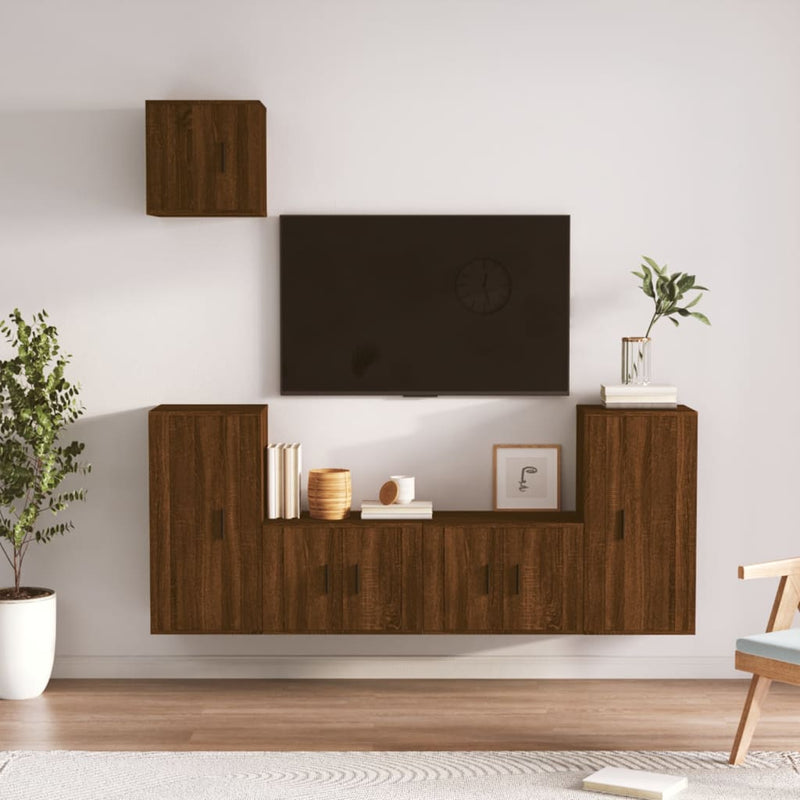 5-delige Tv-meubelset bewerkt hout bruin eikenkleur MeubelReus