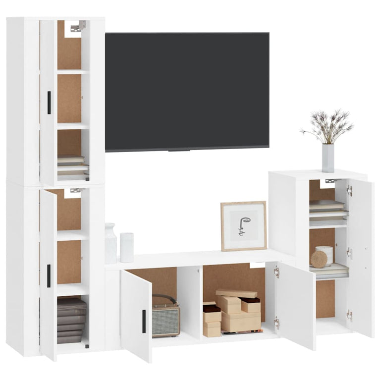 4-delige Tv-meubelset bewerkt hout wit MeubelReus
