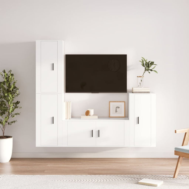 4-delige Tv-meubelset bewerkt hout wit MeubelReus