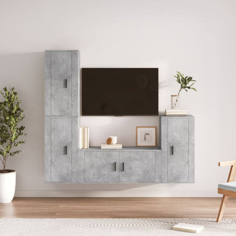 4-delige Tv-meubelset bewerkt hout betongrijs MeubelReus